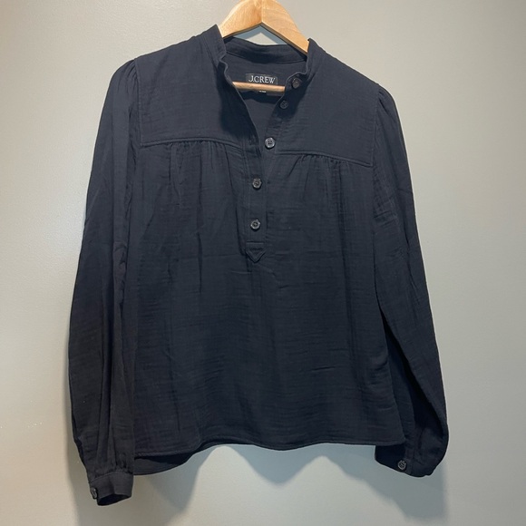 J. Crew Black Fresco Soft Gauze Button-Down Women's Shirt Medium Popover - Picture 3 of 7
